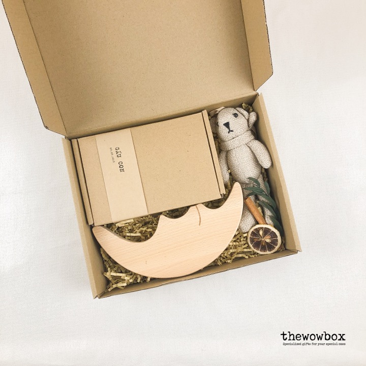 [Quà tặng bé] THE MOON BOX – Bộ quà tặng đồ chơi xếp gỗ cân bằng hình mặt trăng